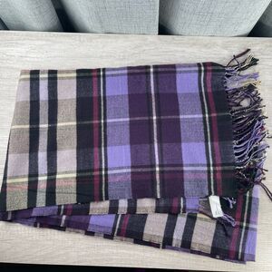 GAP Purple Plaid Tartan Scarf SOFT W/ Fringe 80”X24” Dark Academia Style